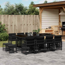 13 Pcs conjunto de jantar p/jardim com almofadões vime PE preto