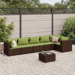 7 Pcs conjunto lounge de jardim c/ almofadões vime PE castanho