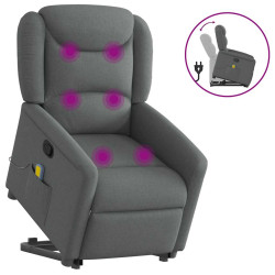 Poltrona elevatória de massagens tecido cinzento-escuro