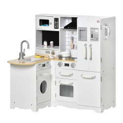 Cozinha Infantil de Madeira para Crianças de 3-6 Anos com Sons 14 Acessórios Cozinha Infantil com Telefone Lavatório Microondas