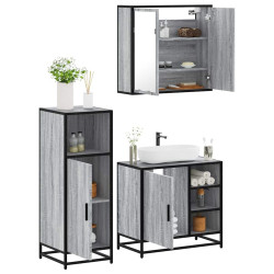 3 Pcs conjunto móveis casa de banho madeira proc. cinza sonoma