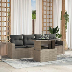 5 Pcs conj. sofás jardim c/ almofadões vime PE cinzento-claro