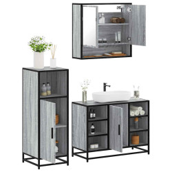 3 Pcs conjunto móveis casa de banho madeira proc. cinza sonoma