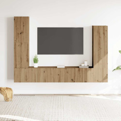 Conjunto de armário TV parede 4 pcs madeira carvalho artisiano