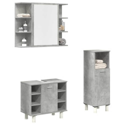 3 Pcs conj. móveis casa banho derivados madeira cinza cimento