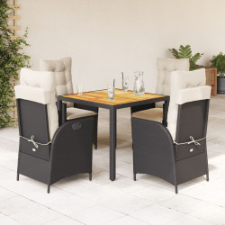 5 Pcs conjunto de jantar p/ jardim c/ almofadões vime PE preto