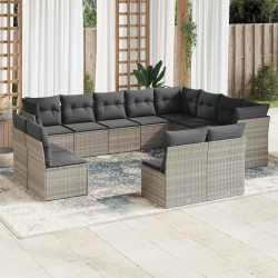 12 Pcs conj. sofás jardim com almofadões vime PE cinzento-claro