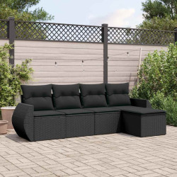 5 Pcs conjunto sofás de jardim com almofadões vime PE preto