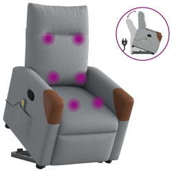 Poltrona reclinável massagens tecido cinzento-claro