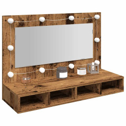 Armário espelhado com luzes LED 90x31,5x62 cm madeira velha