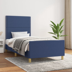 Estrutura de cama sem colchão 90x190 cm tecido azul