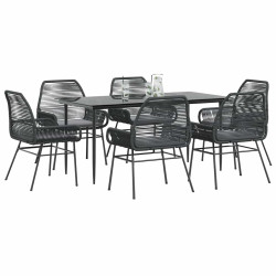 Conjunto de jantar jardim 7 peças almofadas vidro vime PE preto
