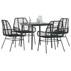 Conjunto de jantar jardim 5 peças vidro vime PE preto