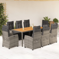 9 Pcs conjunto de jantar p/ jardim c/ almofadões vime PE cinza