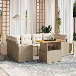 7 Pcs conjunto de sofás p/ jardim com almofadões vime PE bege