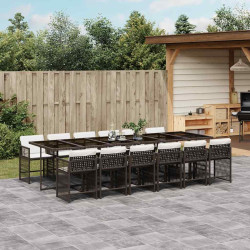 13 Pcs conjunto jantar p/ jardim c/ almofadões vime PE castanho