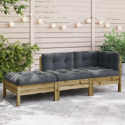 Sofá de 3 lugares para jardim c/ almofadões e apoio de pés