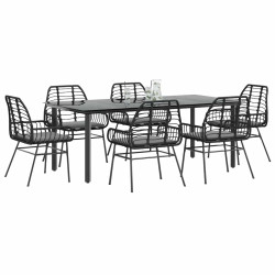 Conjunto de jantar jardim 7 peças almofadas vidro vime PE preto