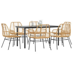 Conjunto jantar jardim 7 peças vidro vime PE castanho