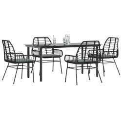 Conjunto de jantar jardim 5 peças almofadas vidro vime PE preto