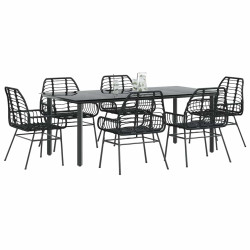 Conjunto de jantar jardim 7 peças vidro vime PE preto