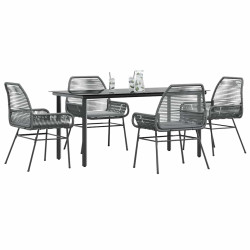 Conjunto jantar jardim 5 peças almofadas vidro vime cinzento PE