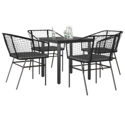 Conjunto de jantar jardim 5 peças almofadas vidro vime PE preto