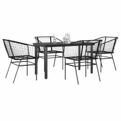 Conjunto de jantar jardim 5 peças vidro vime PE preto