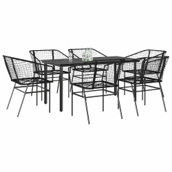 Conjunto de jantar jardim 7 peças vidro vime PE preto