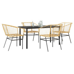 Conjunto jantar jardim 5 peças vidro vime PE castanho