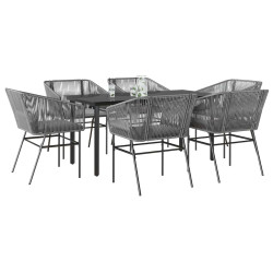 Conjunto jantar jardim 7 peças almofadas vidro vime cinzento PE