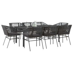 Conjunto de jantar jardim 9 peças almofadas vidro vime PE preto
