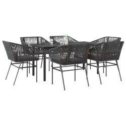 Conjunto de jantar jardim 7 peças almofadas vidro vime PE preto