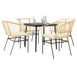 Conjunto jantar jardim 5 peças almofadas vidro vime PE castanho