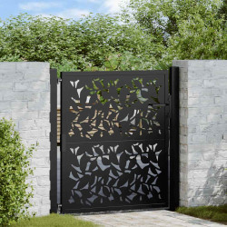 Portão de jardim preto 100x100 cm com design de folha de aço