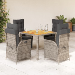 5 Pcs conjunto de jantar p/ jardim c/ almofadões vime PE cinza