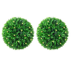 Bolas artificiais de buxo com luzes LED 2 pcs verde 38 cm
