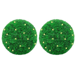 Bolas artificiais de buxo com luzes LED 2 pcs verde 45 cm