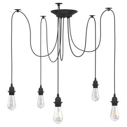 Candeeiro suspenso com 5 porta-lâmpadas e27 metal preto