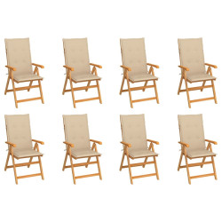Cadeiras de jardim reclináveis c/ almofadões 8 pcs teca maciça