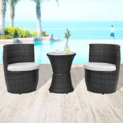 3 Pcs conjunto bistrô com almofadas vime PE preto