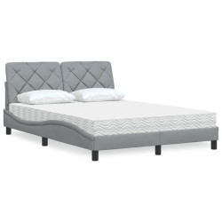 Cama com colchão 140x200 cm tecido cinzento-claro