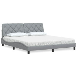 Cama com colchão 180x200 cm tecido cinzento-claro