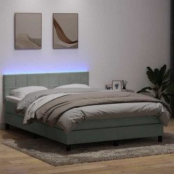 Cama box spring c/ colchão e LED 160x210 cm veludo cinzento-claro