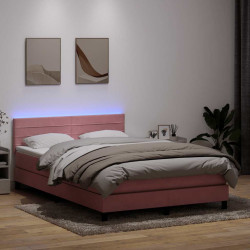 Cama box spring c/ colchão e LED 140x210 cm veludo rosa
