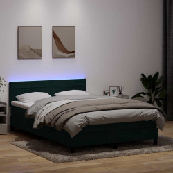 Cama box spring c/ colchão e LED 160x220 cm veludo verde-escuro