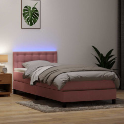Cama box spring c/ colchão e LED 80x220 cm veludo rosa