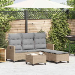 3 Pcs conjunto sofás de jardim com almofadões em l vime PE bege