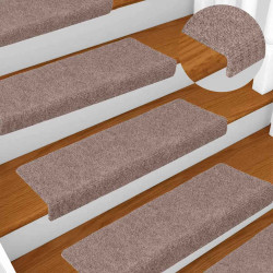 Tapetes de escada autoadesivos 30 peças 65x21x4 cm castanho claro com borda retangular