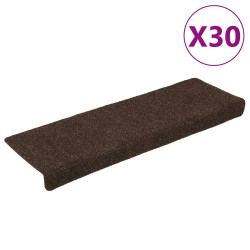Tapetes de escada autoadesivos 30 peças 65x21x4 cm marrom com borda retangular